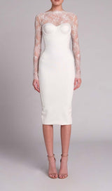 EMBROIDERED LACE MIDI DRESS IN WHITE-Fashionslee