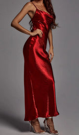 RED STRAPPY METALLIC MAXI DRESS-Fashionslee