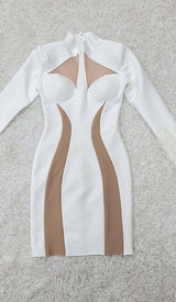FEATHER BANDAGE MINI DRESS-WHITE-Fashionslee
