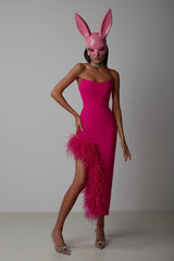 FEATHER HIGH-LOW DRESS IN PINK-Fashionslee