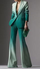 FLARE TROUSERS JACKET SUIT IN OMBRE GREEN-Fashionslee