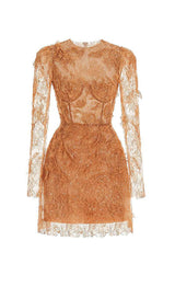 FLORAL AND RAMAGE EMBROIDERY MIDI DRESS IN BROWN-Fashionslee