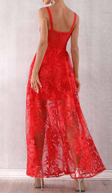 FLORAL CORSET LACE MAIX DRESS IN RED-Fashionslee