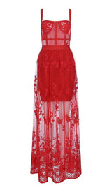 FLORAL CORSET LACE MAIX DRESS IN RED-Fashionslee