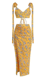 FLORAL DESIGN TWO PIECE SET IN YELLOW-Fashionslee