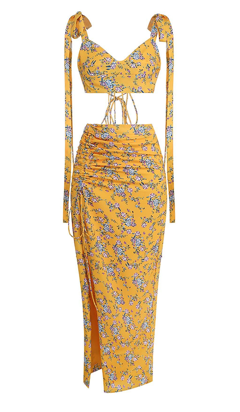 FLORAL DESIGN TWO PIECE SET IN YELLOW-Fashionslee