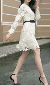 FLORAL EMBROIDERED LACE MINI DRESS IN WHITE-Fashionslee