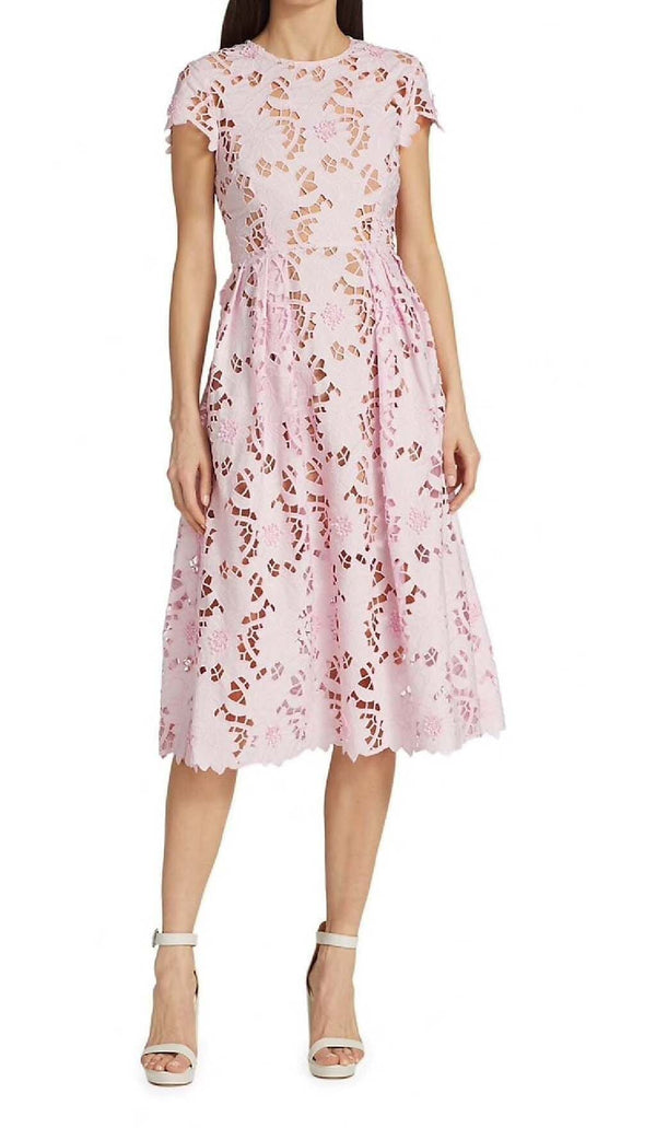 FLORAL LACE EMBROIDERED MIDI DRESS IN PINK-Fashionslee