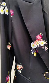 FLORAL PRINT FLARE JACKET SUIT IN BLACK-Fashionslee