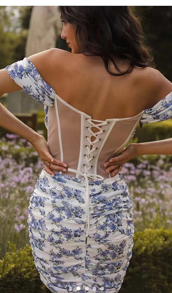 FLORAL -PRINT CORSET MINI DRESS IN LILAC FLOWERS-Fashionslee