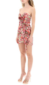 FLORAL APPLIQUE RUFFLED MINI DRESS IN RED-Fashionslee