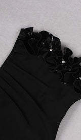 FLOWER SLEEVELESS WOOL CREP MIDI DRESS IN BLACK-Fashionslee