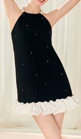 FRILL PEARL MINI DRESS IN BLACK-Fashionslee