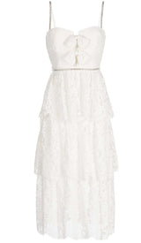 FRONT BOW TIERED MIDI DRESS IN WHITE-Fashionslee