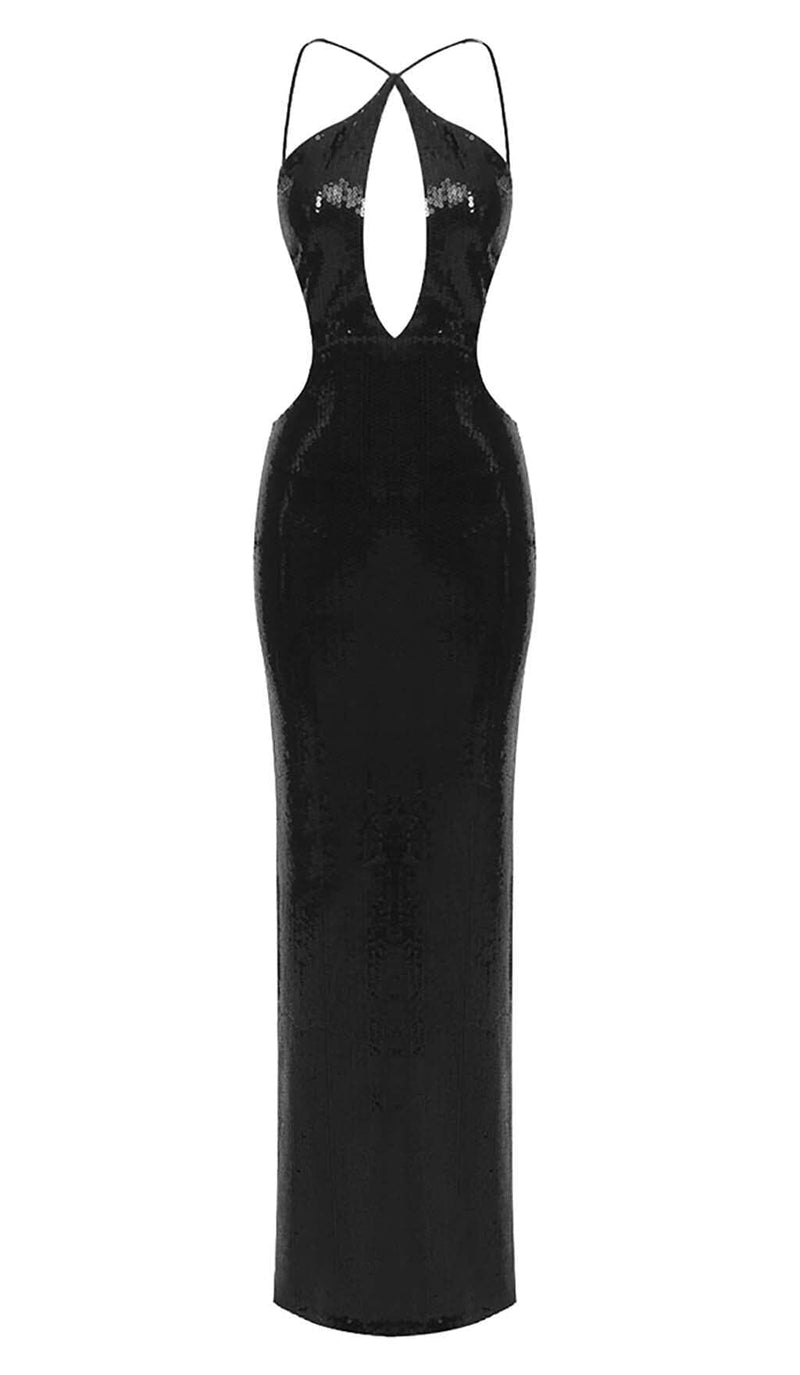 FRONT CUTOUT BACKLESS MAXI DRESS IN BLACK-Fashionslee
