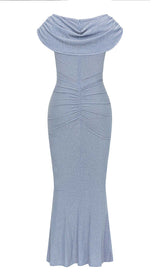 FRONT DRAPED MERMAID DRESS IN BLUE-Fashionslee