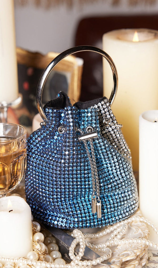 RHINESTONE BUCKET BAG IN BLUE-Fashionslee