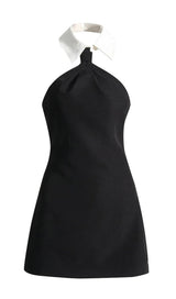 HALTER SLEEVELESS MINI DRESS IN BLACK-Fashionslee