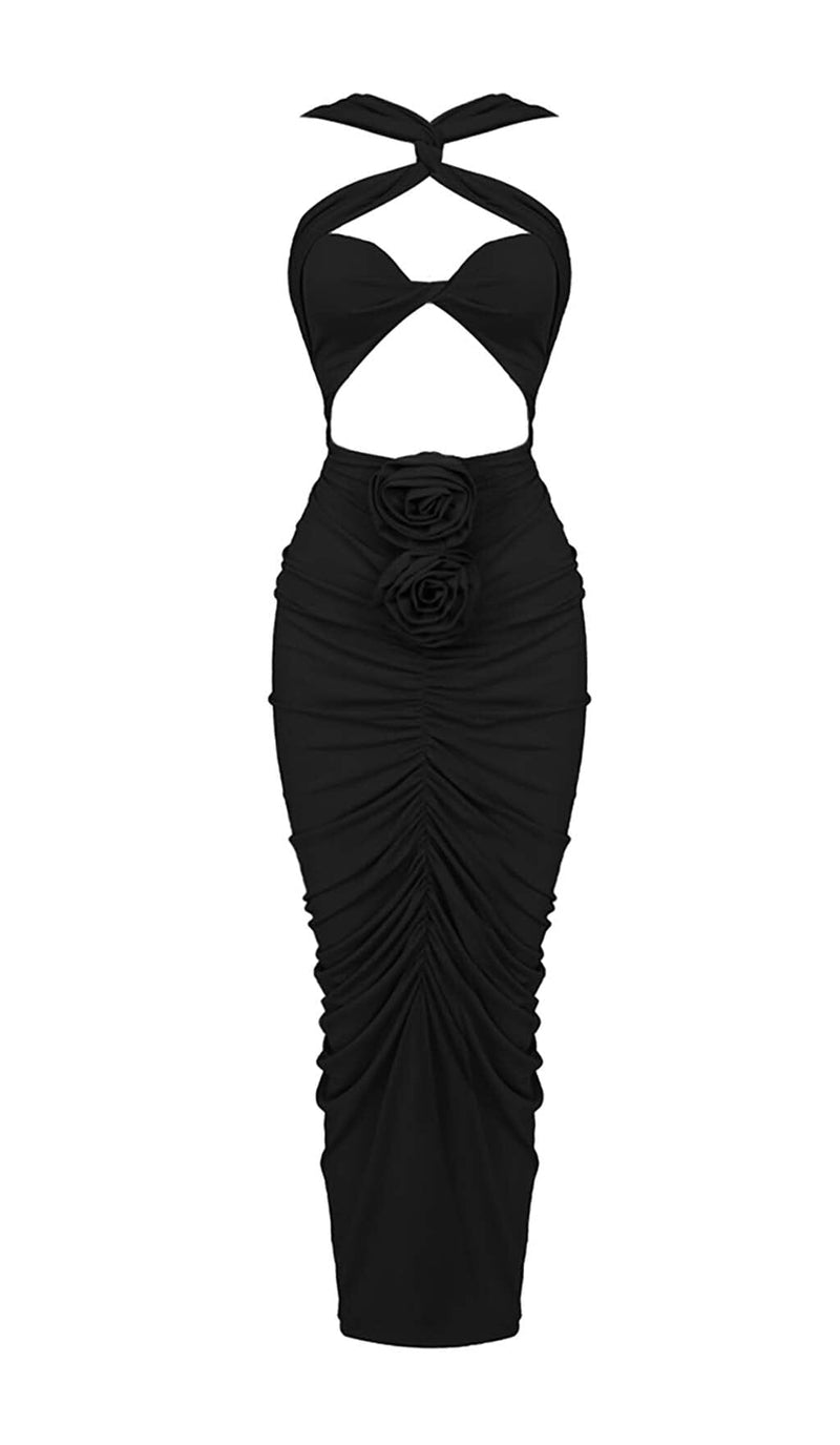 HALTER CUT OUT MAXI DRESS IN BLACK-Fashionslee