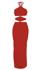 HALTERNECK CUTOUT MAXI DRESS IN RED-Fashionslee