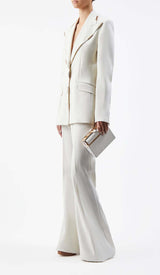 HIGH-RISE FLARED JACKET SUIT IN IVORY-Fashionslee
