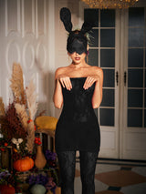 STRAPLESS LACE MINI DRESS IN BLACK-Fashionslee