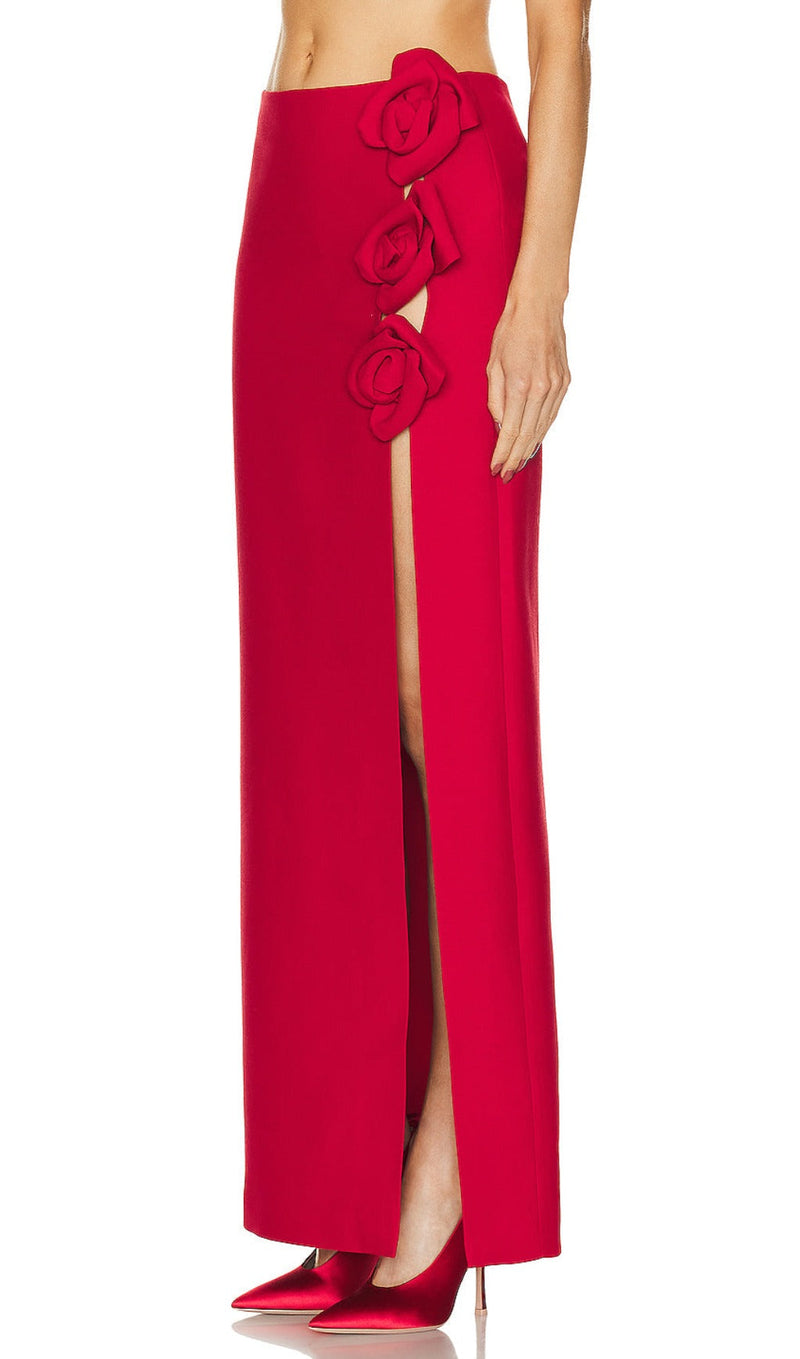 ARIELLE RED ROSE-EMBELLISHED SKIRT-Fashionslee