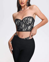 LACE CUTOUT FLARE TWO PIECE SET IN BLACK-Fashionslee