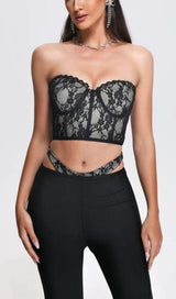 LACE CUTOUT FLARE TWO PIECE SET IN BLACK-Fashionslee