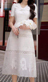 LACE EMBROIDERY MIDI DRESS IN WHITE-Fashionslee