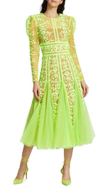 LACE PLATED MIDI DRESS IN GREEN-Fashionslee