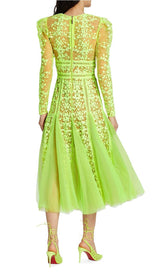 LACE PLATED MIDI DRESS IN GREEN-Fashionslee