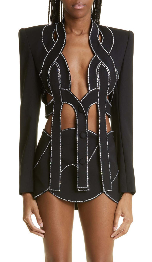 LATTICED EMBELLISHED ROPE TWO PIECES IN BLACK-Fashionslee