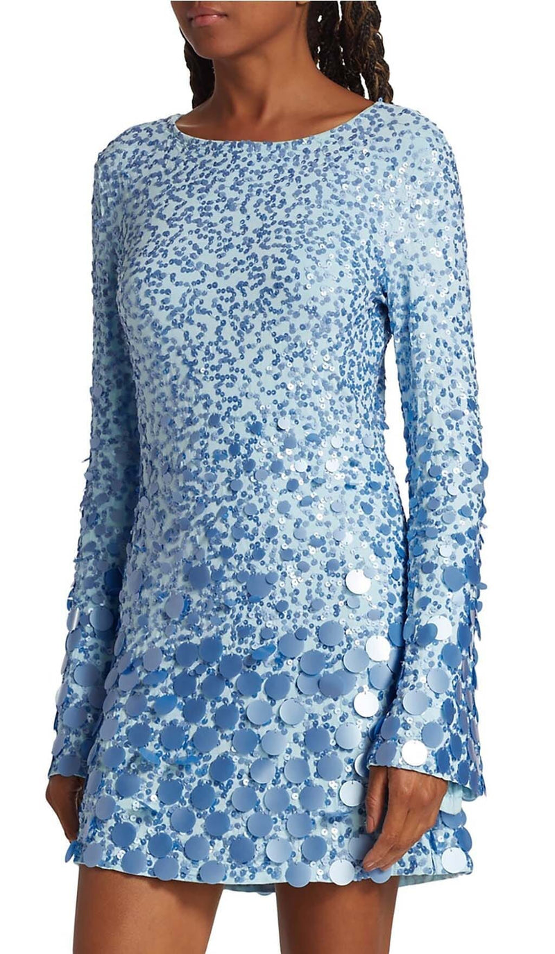 LIGHTNING FLARED SLEEVE MINI DRESS IN BLUE-Fashionslee