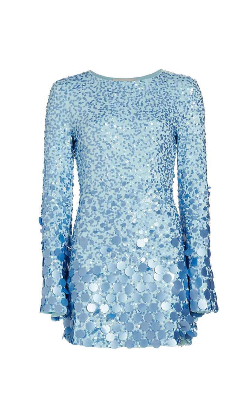 LIGHTNING FLARED SLEEVE MINI DRESS IN BLUE-Fashionslee
