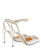 BOW CRYSTAL SATIN HEELS IN WHITE-Fashionslee