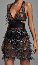 BLACK SEQUIN BACKLESS MINI DRESS-Fashionslee