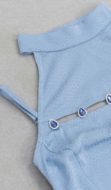 MOCK NECK SLIT MAXI DRESS IN BLUE-Fashionslee