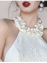 Summer Sleeveless Ruffle Collar Jacquard Mini Dress-Fashionslee