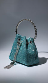 CRYSTAL EMBELLISHED BUCKET BAG IN BLUE-Fashionslee