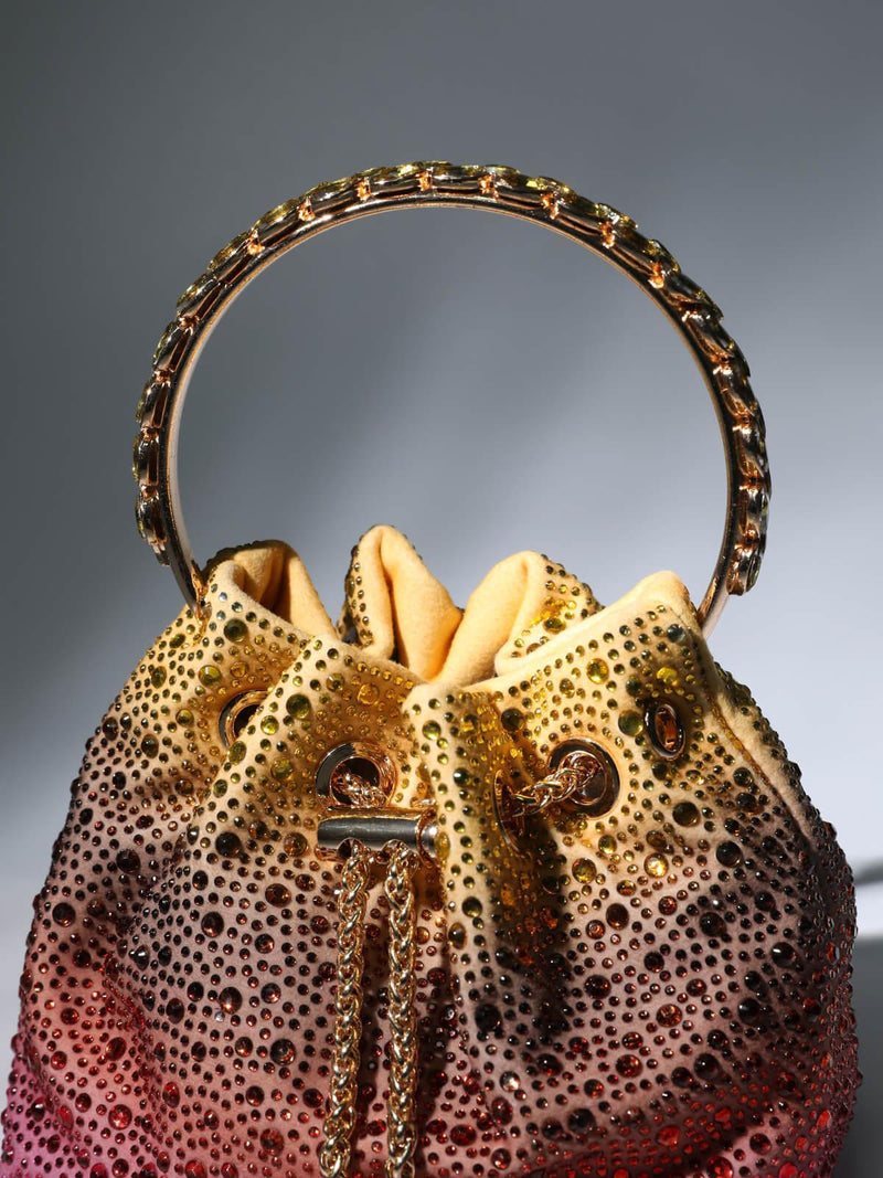 CRYSTAL EMBELLISHED BUCKET BAG IN OMBRE-Fashionslee