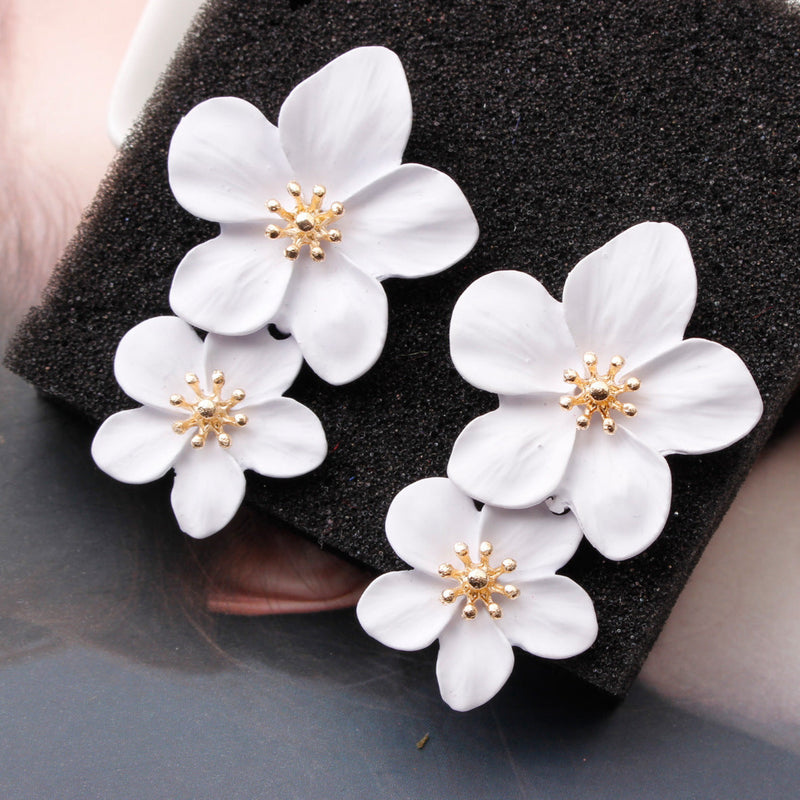 DOUBLE FLOWER EARRINGS-Fashionslee