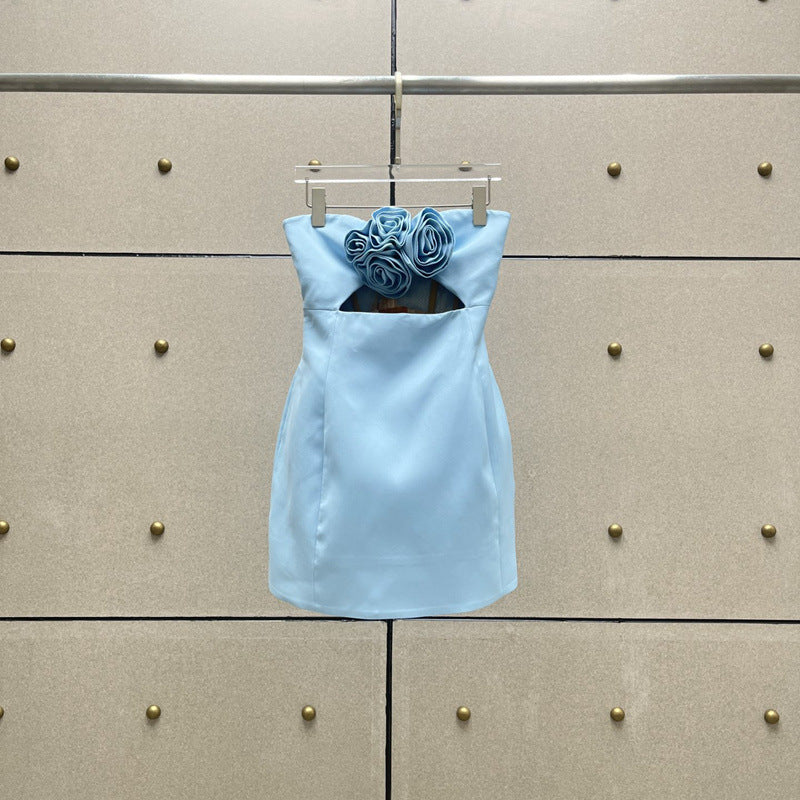 STRAPLESS CUTOUT MINI DRESS IN BLUE-Fashionslee