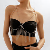 TASSEL AND DIAMOND CHEST CHAIN IN GOLD-Fashionslee
