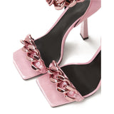 CHAIN SQUARE HEELS IN PINK-Fashionslee