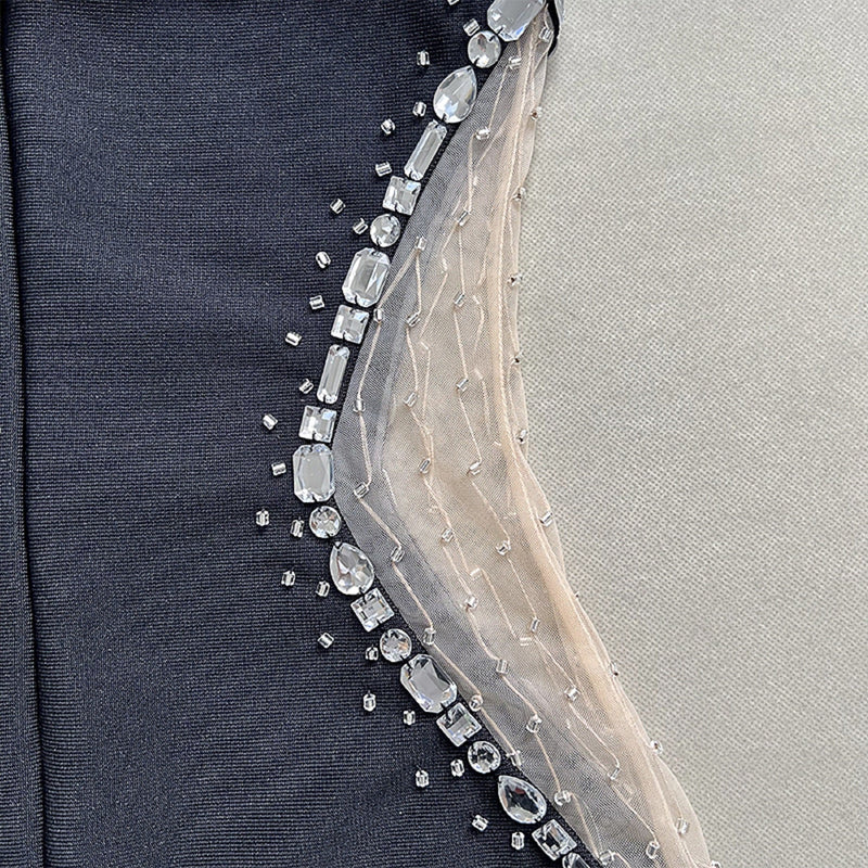 STRAPLESS RHINESTONE BANDAGE DRESS IN BLACK-Fashionslee