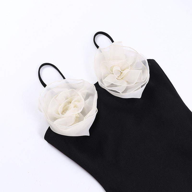FLOWER ONE PIECE SWIMSUIT IN BLACK-Fashionslee