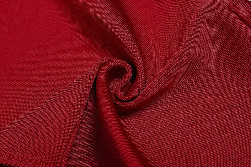 RED OFF SHOULDER V NECK SPLIT BANDAGE MAXI DRESS-Fashionslee
