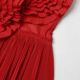 STRAPLESS FLOWER PLEATED TOP IN RED-Fashionslee