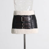 ARMELLE FAUX FUR PATCHWORK LEATHER SKIRT SET-Fashionslee